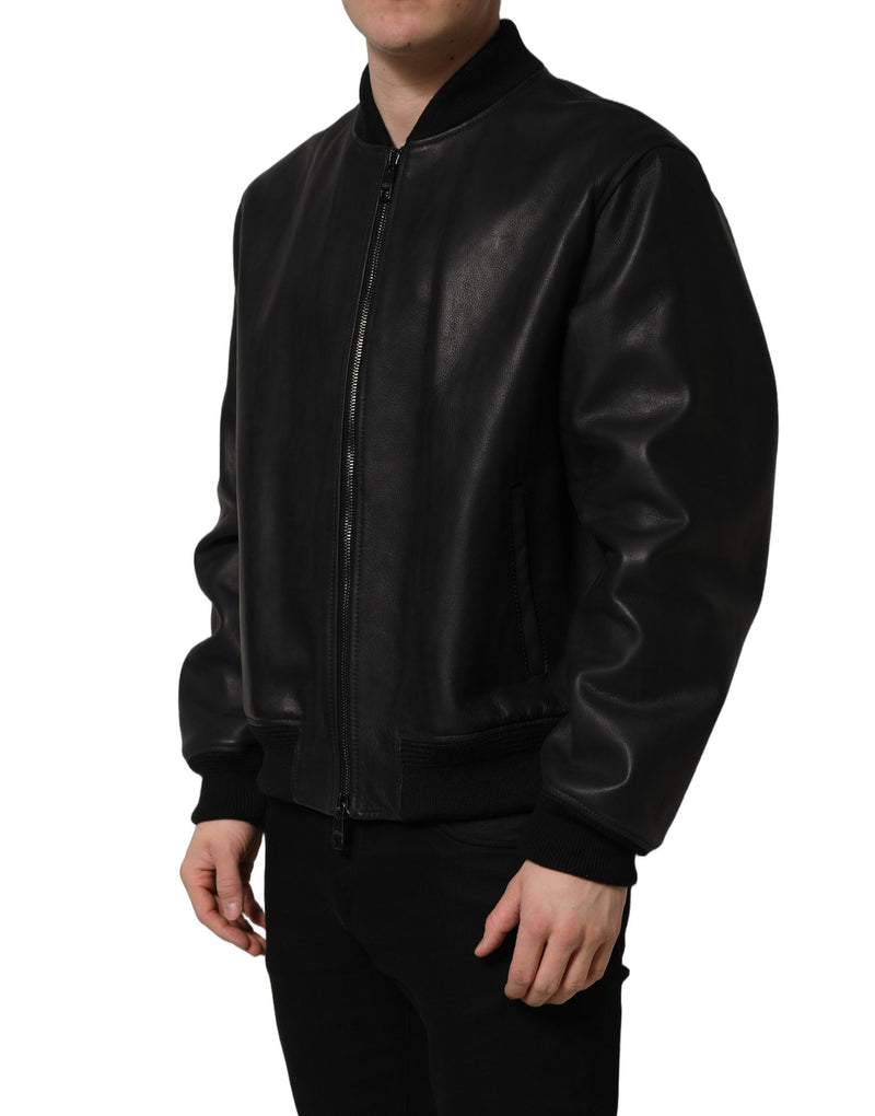 Dolce & Gabbana Black Leather Full Zip Biker Jacket for Men