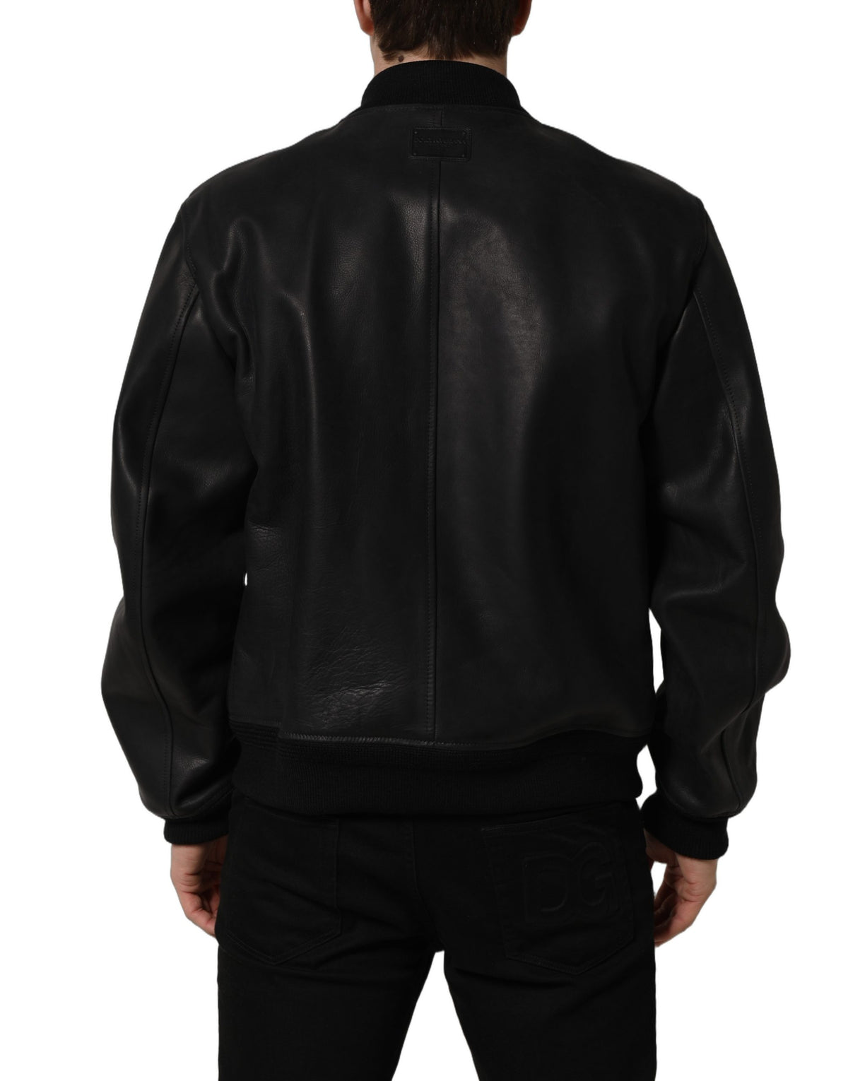 Dolce & Gabbana Black Leather Full Zip Biker Jacket for Men