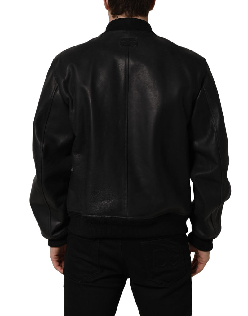 Dolce & Gabbana Black Leather Full Zip Biker Jacket for Men