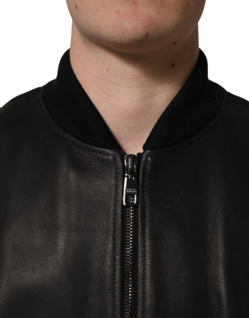 Dolce & Gabbana Black Leather Full Zip Biker Jacket for Men