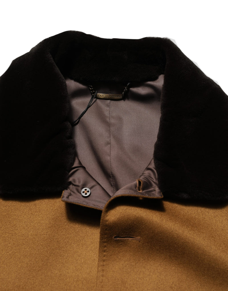 Dolce & Gabbana Brown Cashmere Mink Fur Men Overcoat Jacket