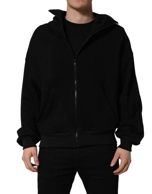 Dolce & Gabbana Black Cotton Men Hooded Full-Zip Bomber Jacket