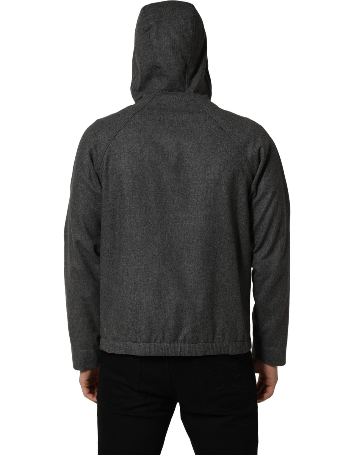 Dolce & Gabbana Gray Cotton Men Hooded Full Zip Bomber Jacket