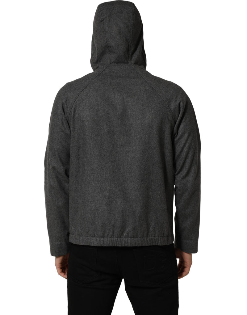 Dolce & Gabbana Gray Cotton Men Hooded Full Zip Bomber Jacket