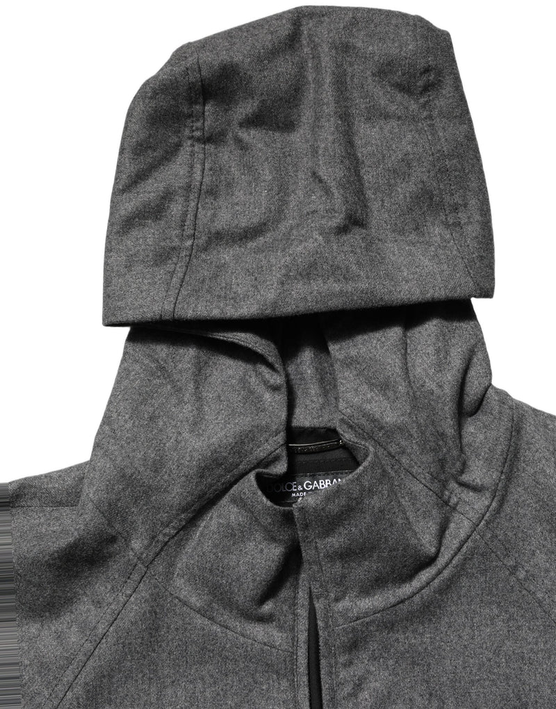 Dolce & Gabbana Gray Cotton Men Hooded Full Zip Bomber Jacket