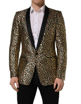 Dolce & Gabbana Gold Leopard Single Breasted Men Coat Jacket