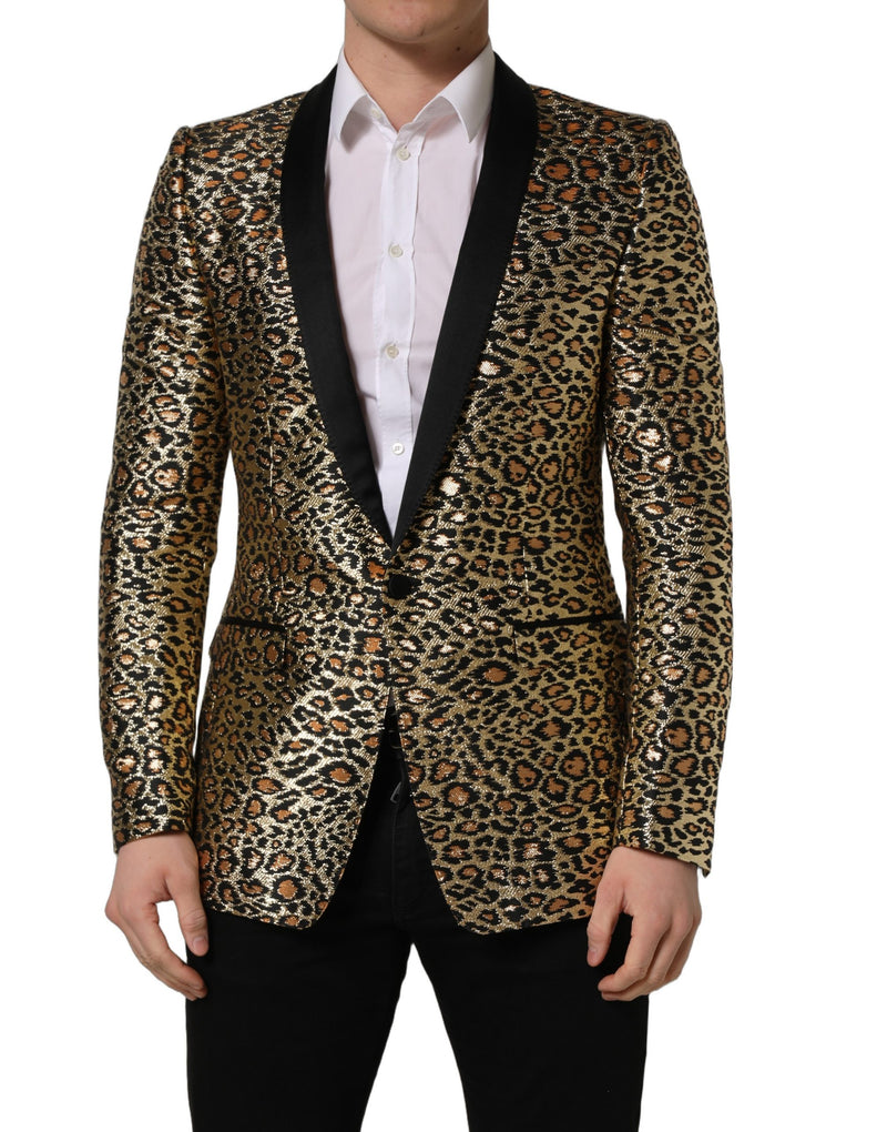 Dolce & Gabbana Gold Leopard Single Breasted Men Coat Jacket