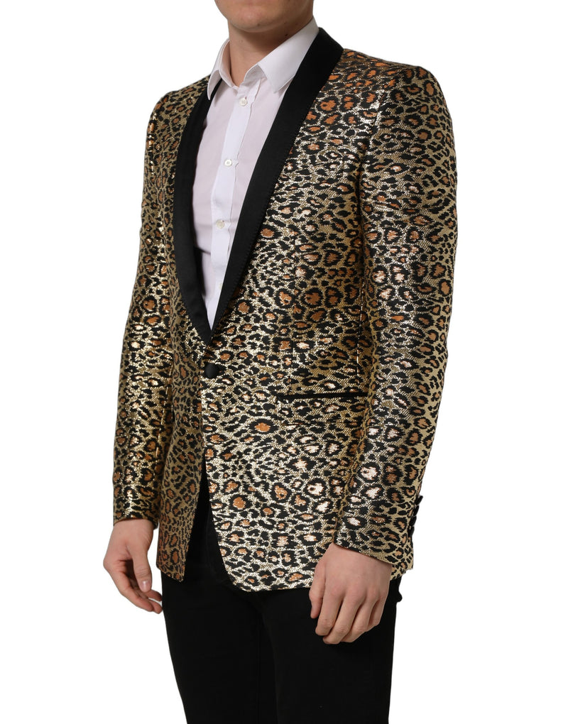 Dolce & Gabbana Gold Leopard Single Breasted Men Coat Jacket