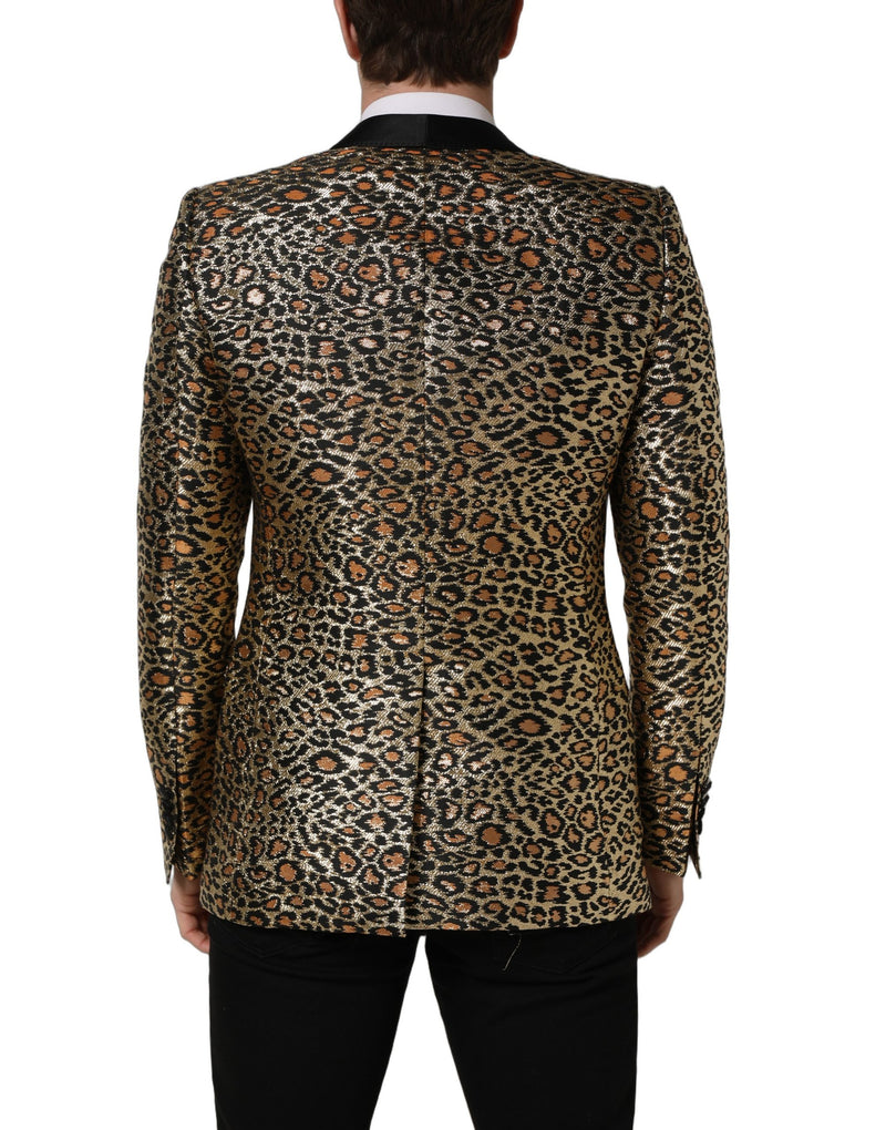 Dolce & Gabbana Gold Leopard Single Breasted Men Coat Jacket