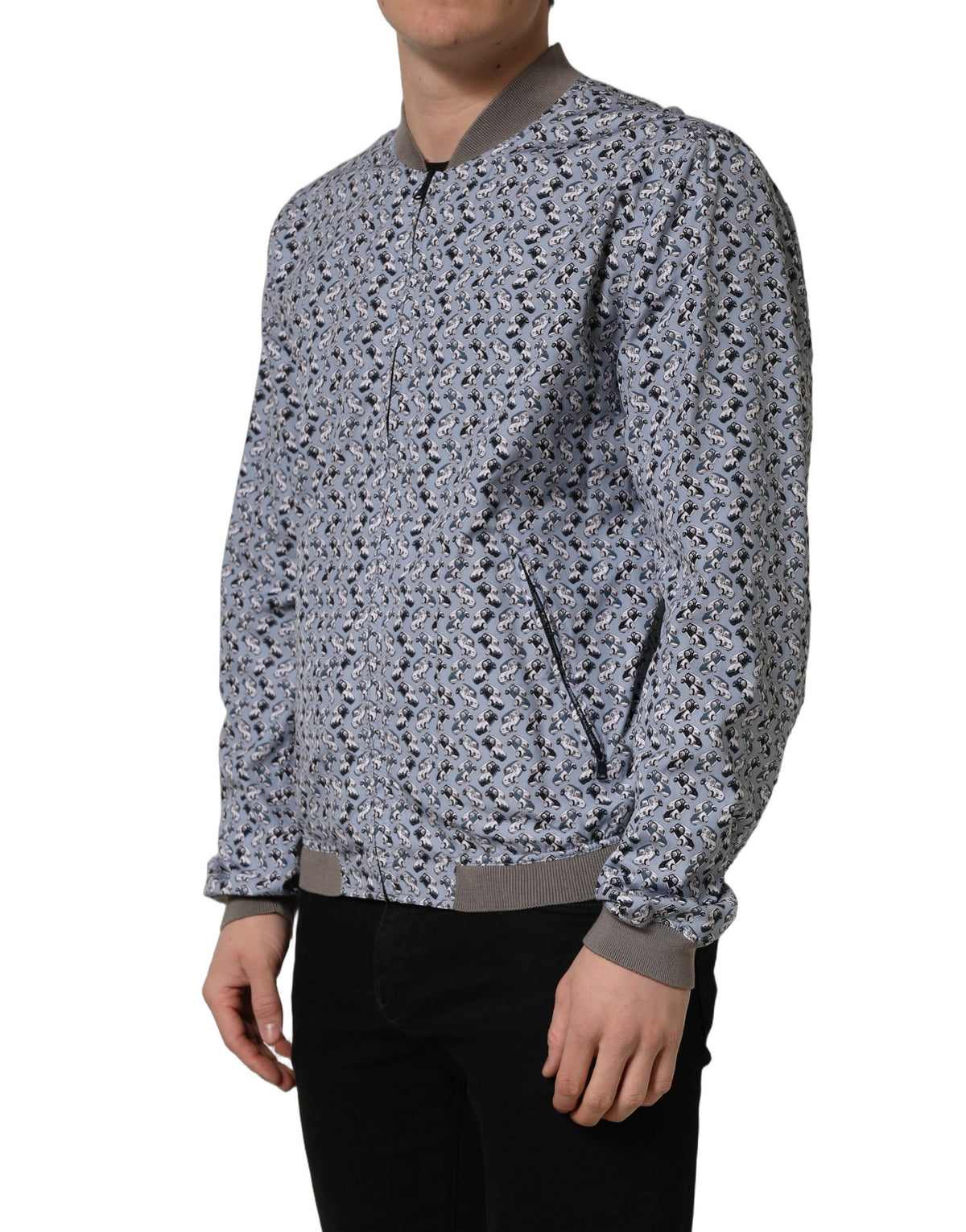 Dolce & Gabbana Light Blue Cotton Car Print Bomber Jacket