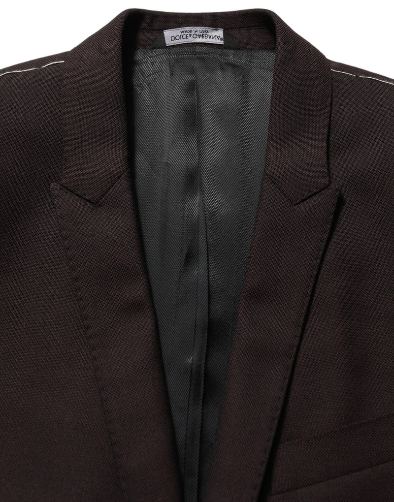Dolce & Gabbana Brown Wool Gold Single Breasted Men Jacket