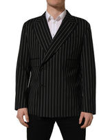 Dolce & Gabbana Black Stripes Wool Double Breasted Jacket