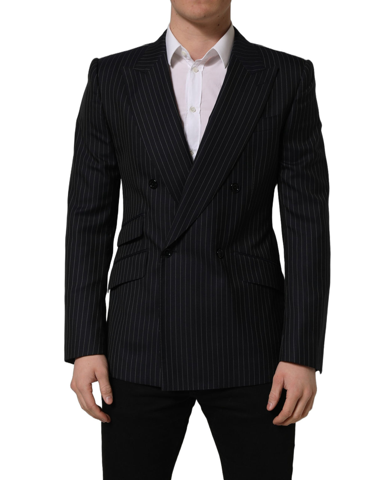 Dolce & Gabbana Black Stripes Wool Double Breasted Jacket