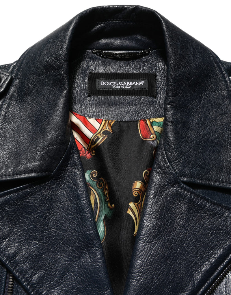 Dolce & Gabbana Black Goatskin Leather Biker Jacket for Men