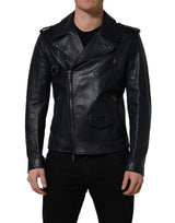 Dolce & Gabbana Black Goatskin Leather Biker Jacket for Men
