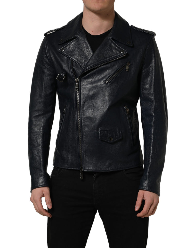 Dolce & Gabbana Black Goatskin Leather Biker Jacket for Men