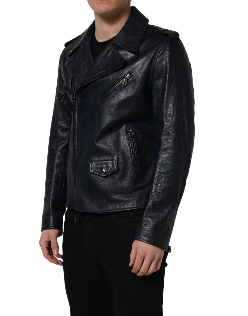Dolce & Gabbana Black Goatskin Leather Biker Jacket for Men