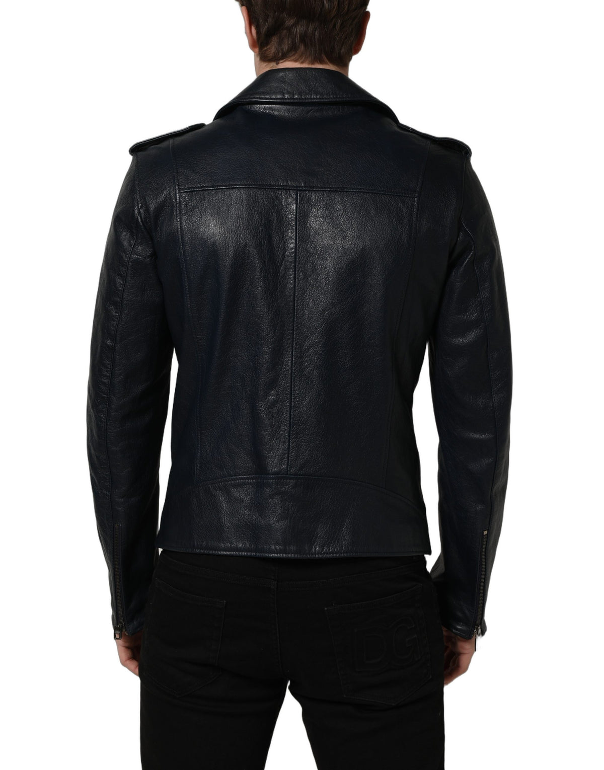 Dolce & Gabbana Black Goatskin Leather Biker Jacket for Men