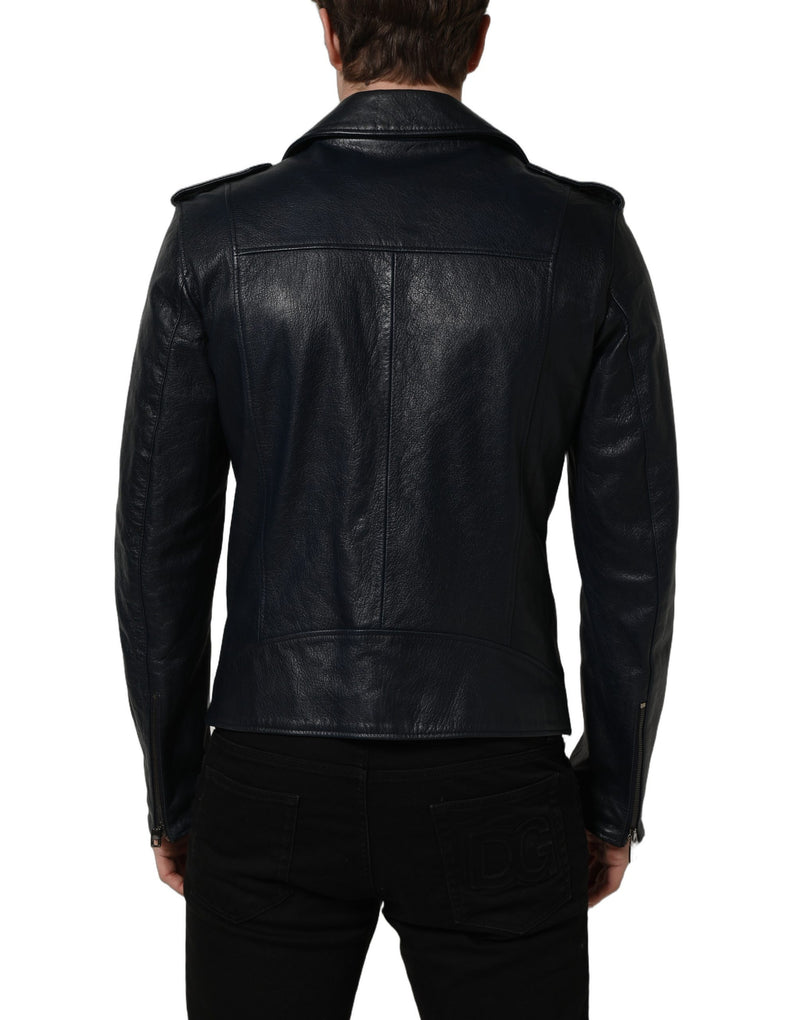 Dolce & Gabbana Black Goatskin Leather Biker Jacket for Men