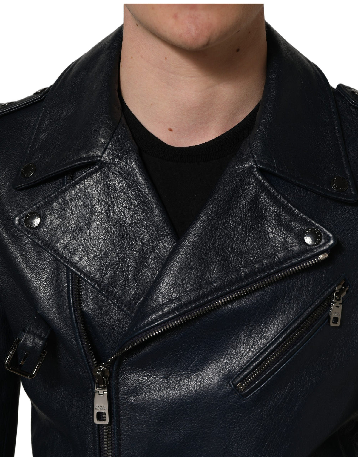 Dolce & Gabbana Black Goatskin Leather Biker Jacket for Men