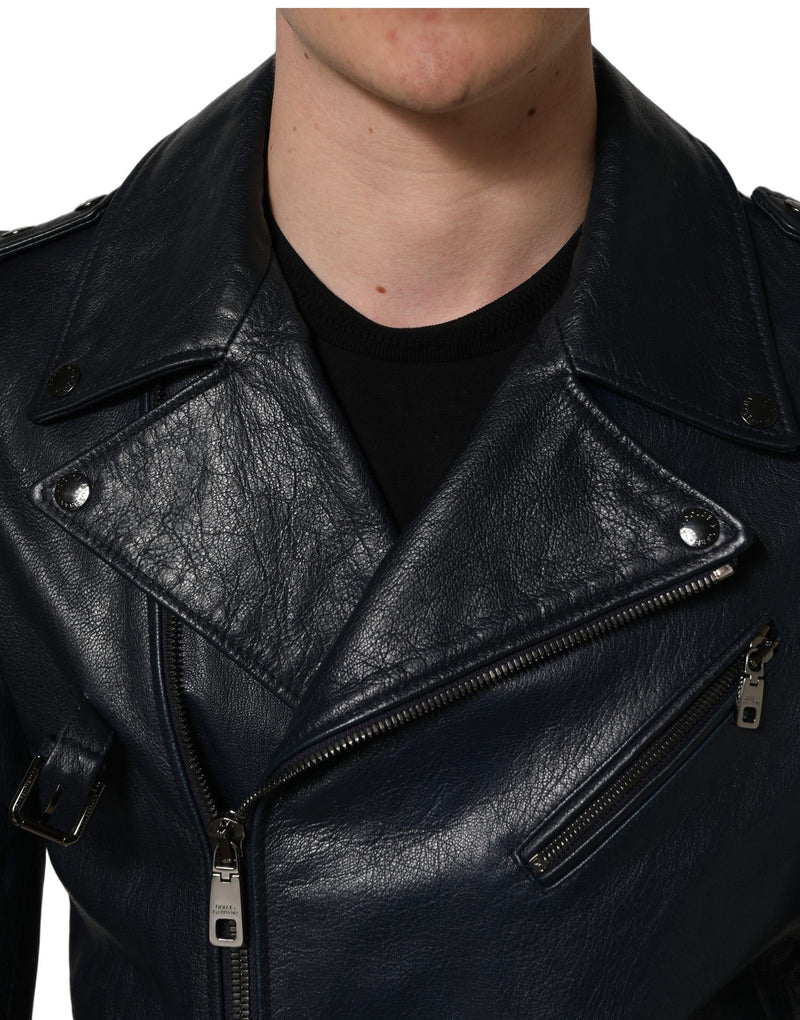 Dolce & Gabbana Black Goatskin Leather Biker Jacket for Men