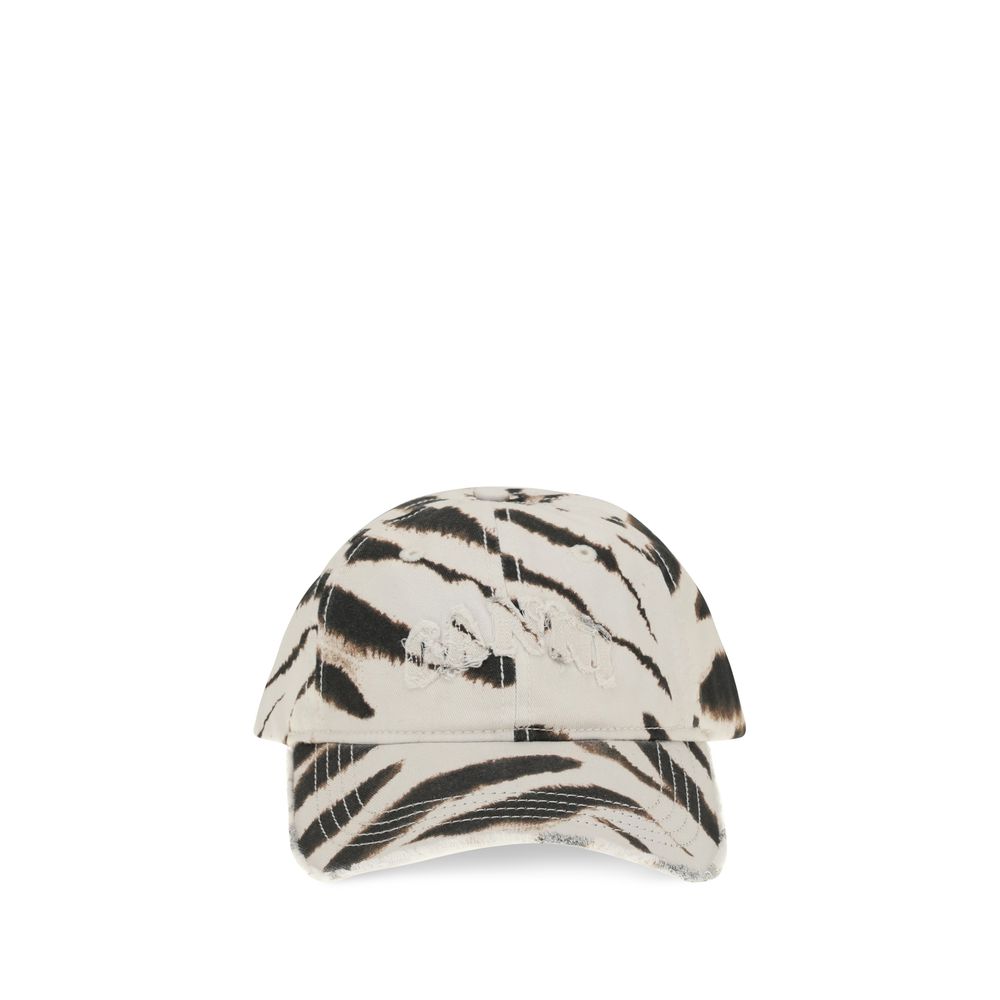 Ganni Multicolor Cotton Baseball Cap - Bold Zebra Print