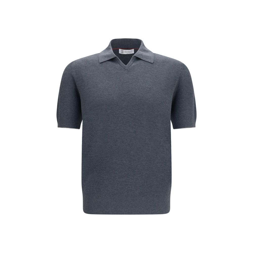 Brunello Cucinelli Gray Cotton Polo Shirt for Men