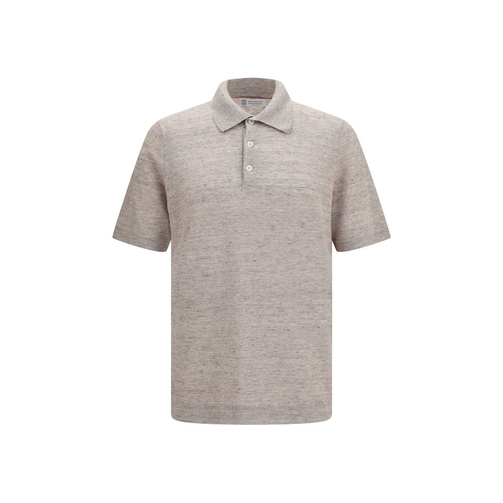 Brunello Cucinelli Beige Linen Polo Shirt for Men