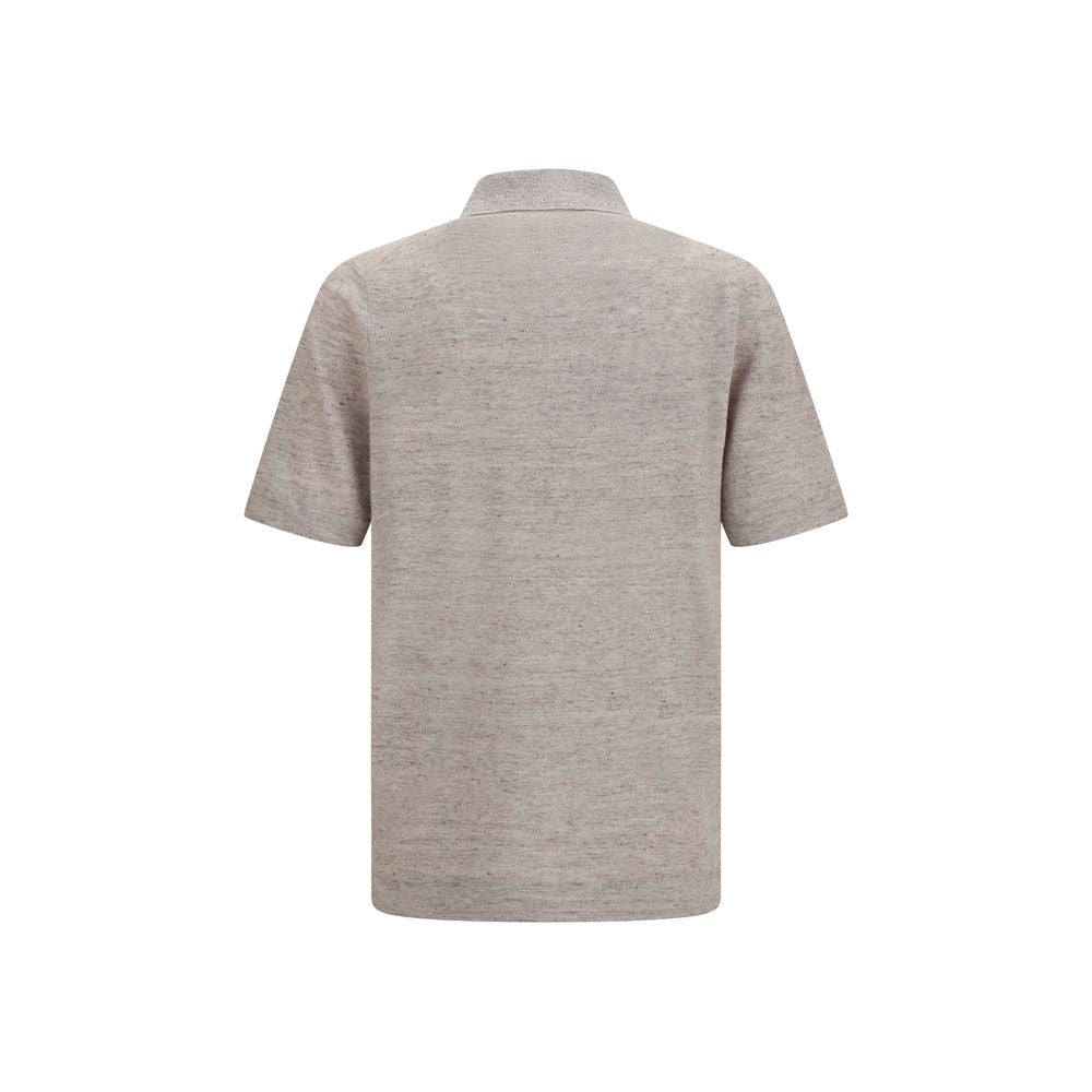 Brunello Cucinelli Beige Linen Polo Shirt for Men