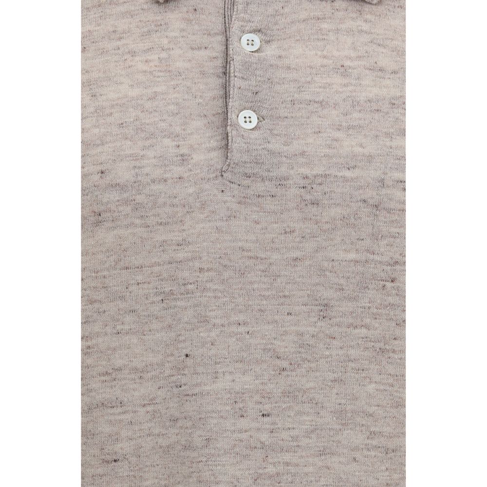 Brunello Cucinelli Beige Linen Polo Shirt for Men