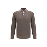 Brunello Cucinelli Brown Cotton Long-Sleeve Polo Shirt