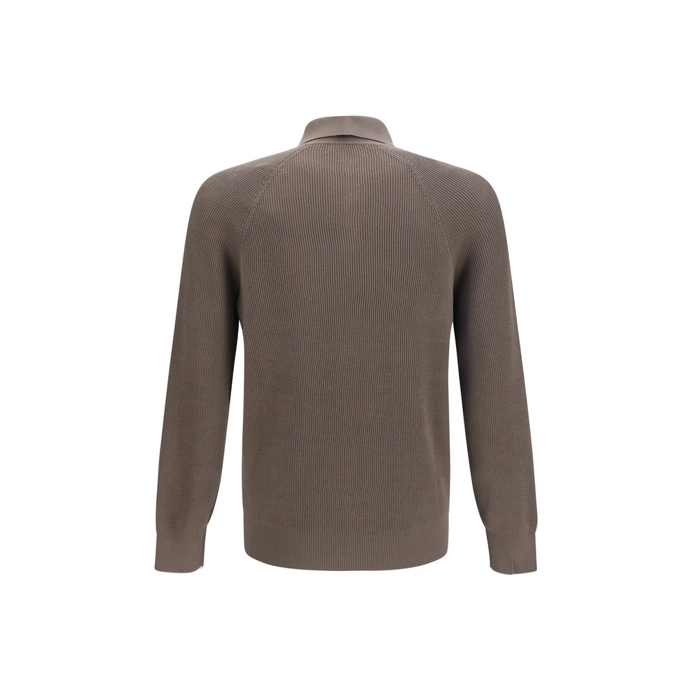 Brunello Cucinelli Brown Cotton Long-Sleeve Polo Shirt
