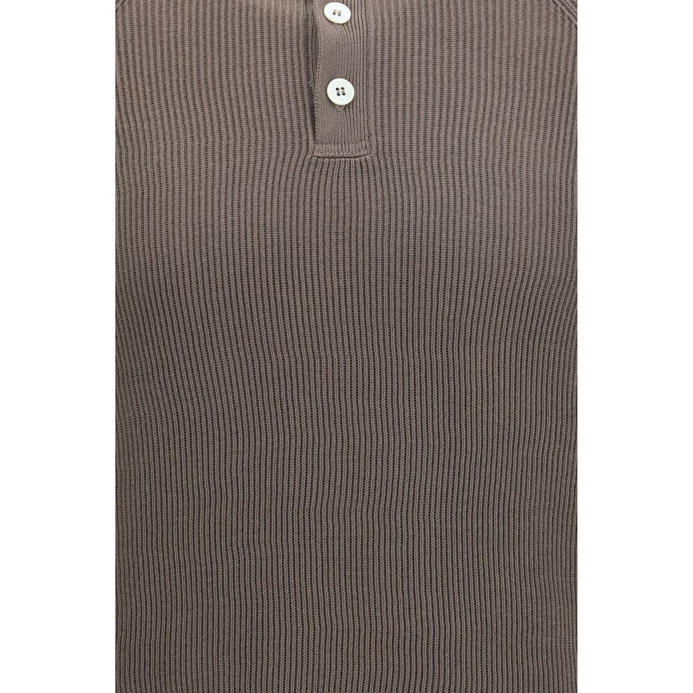 Brunello Cucinelli Brown Cotton Long-Sleeve Polo Shirt