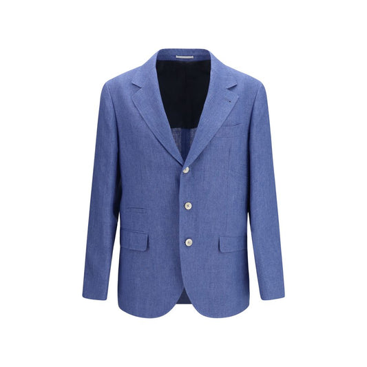 Brunello Cucinelli Blue Linen Full-Length Jacket for Men
