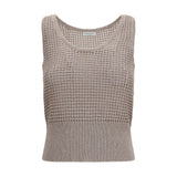 Brunello Cucinelli Beige Cotton Tank Top with Sequins