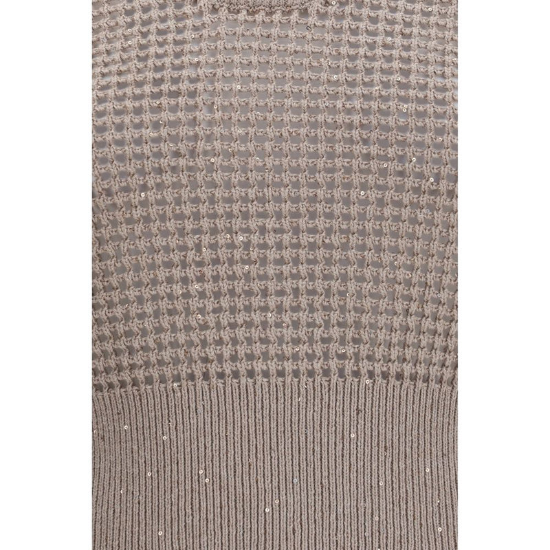 Brunello Cucinelli Beige Cotton Tank Top with Sequins