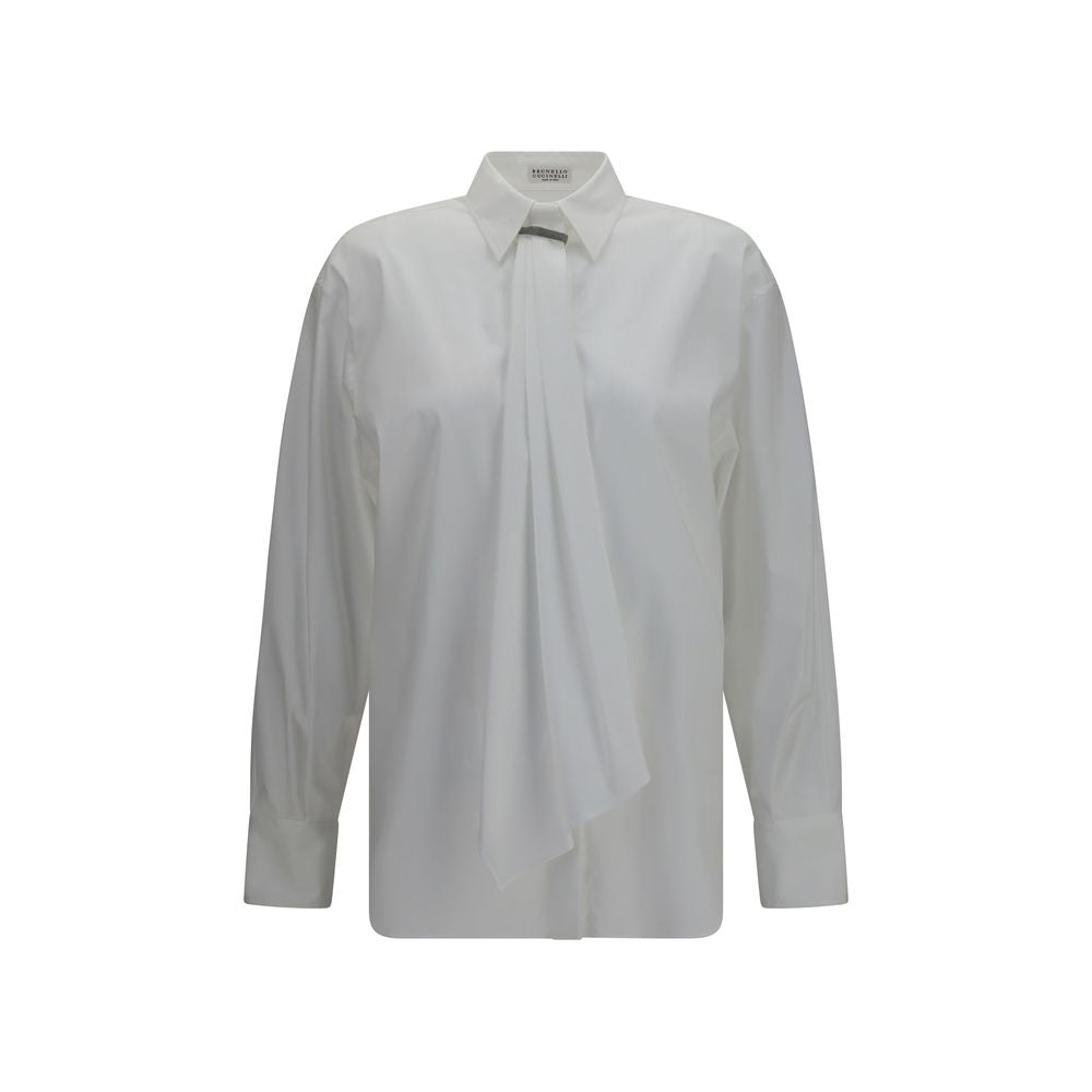 Brunello Cucinelli White Cotton Dress Shirt with Monili Detail