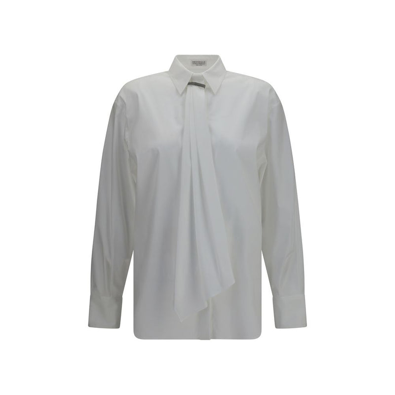 Brunello Cucinelli White Cotton Dress Shirt with Monili Detail