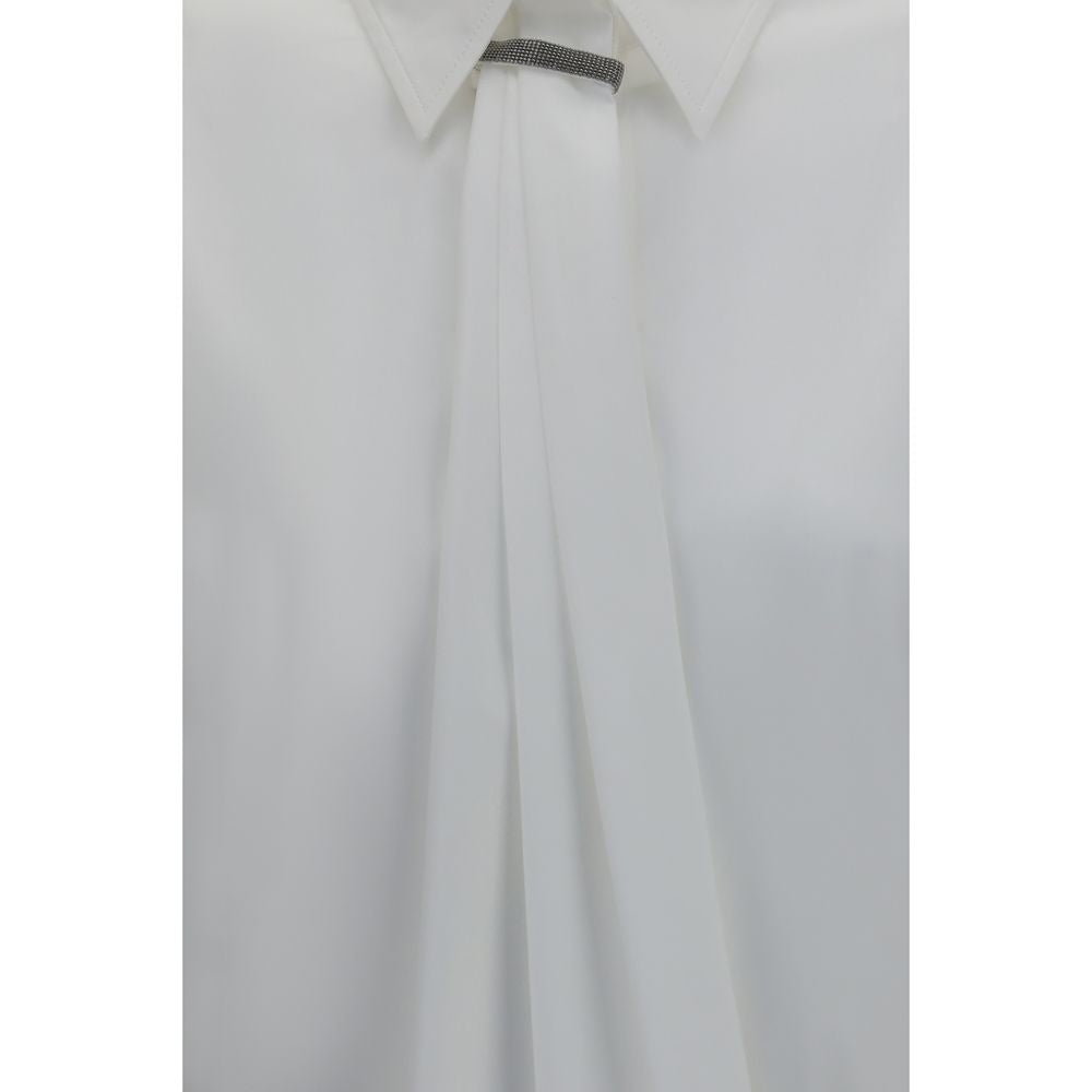 Brunello Cucinelli White Cotton Dress Shirt with Monili Detail