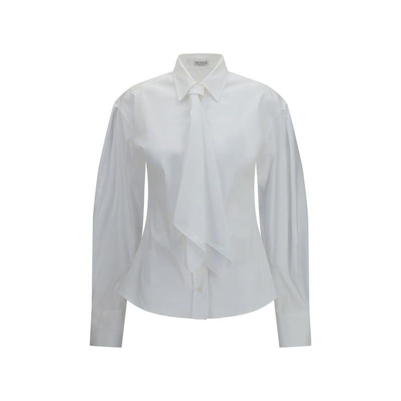 Brunello Cucinelli White Cotton Dress Shirt with Tie