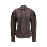 Brunello Cucinelli Brown Cotton Dress Shirt with Tie