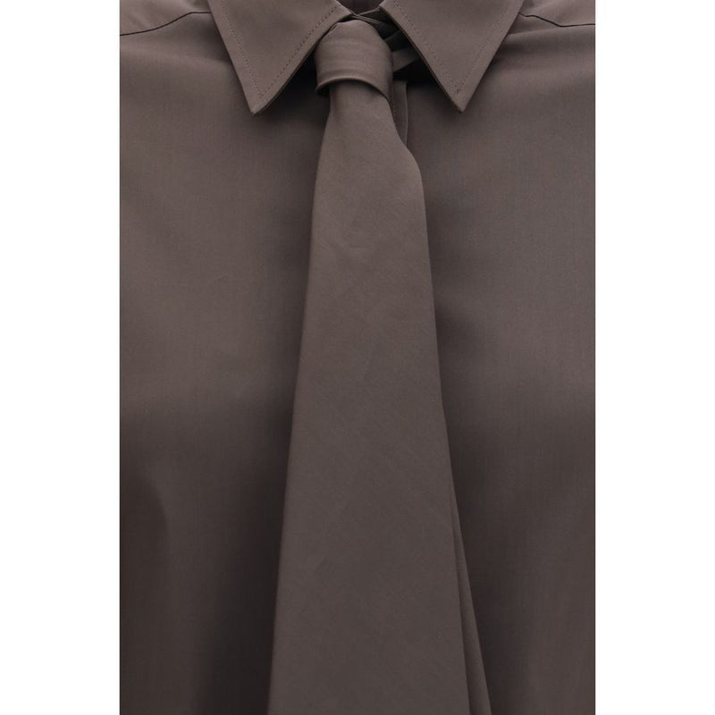 Brunello Cucinelli Brown Cotton Dress Shirt with Tie