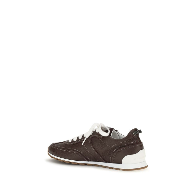 Brunello Cucinelli Brown Calf Leather Bos Taurus Athletic Sneakers