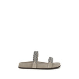 Brunello Cucinelli Gray Calf Leather Bos Taurus Flat Sandals