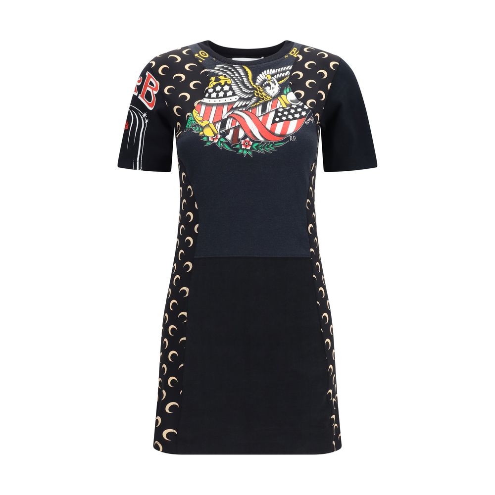 Marine Serre Black Cotton Casual Dress - Sustainable Fashion