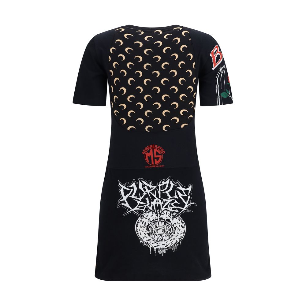 Marine Serre Black Cotton Casual Dress - Sustainable Fashion