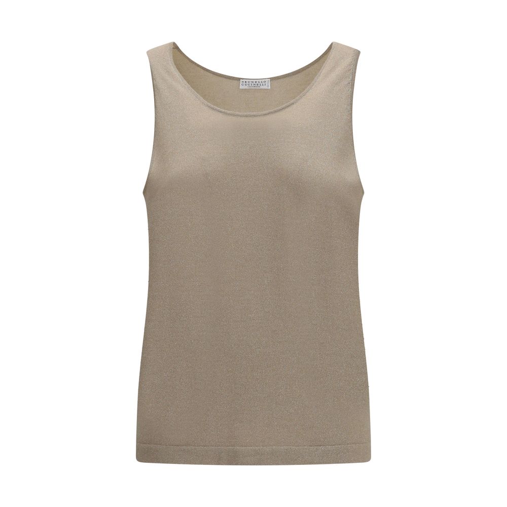 Brunello Cucinelli Beige Cashmere Sleeveless T-Shirt
