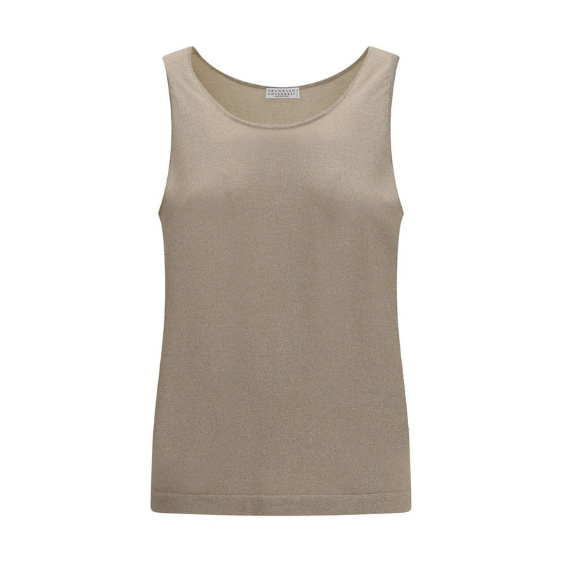 Brunello Cucinelli Beige Cashmere Sleeveless T-Shirt