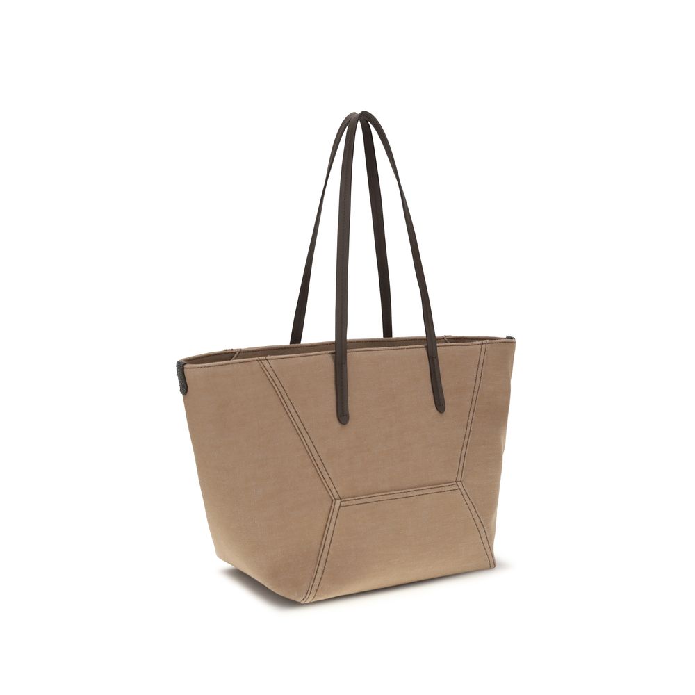 Brunello Cucinelli Beige Cotton Handbag - Elegant Shoulder Bag