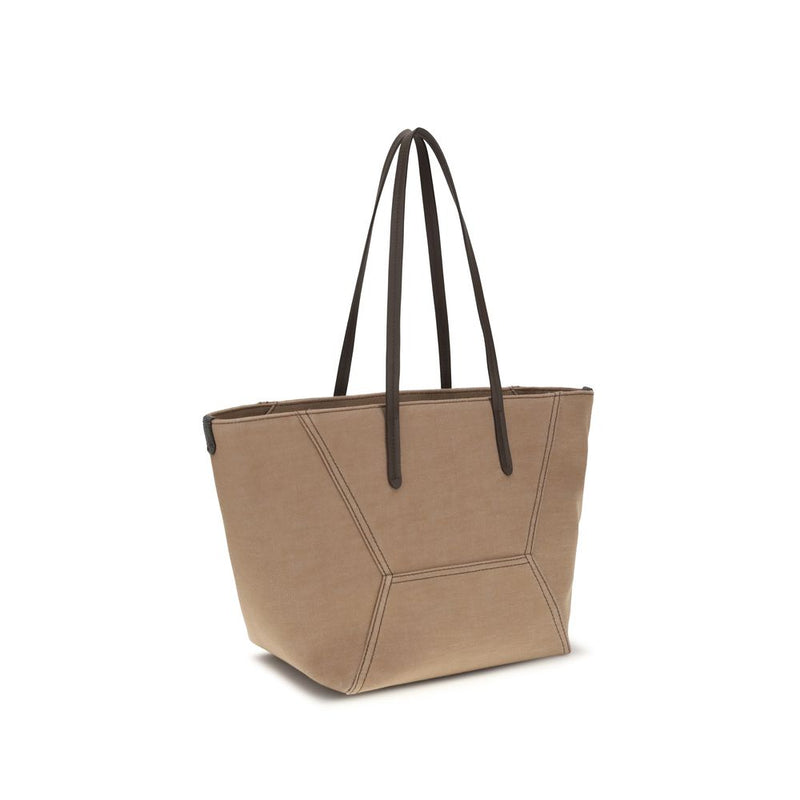 Brunello Cucinelli Beige Cotton Handbag - Elegant Shoulder Bag